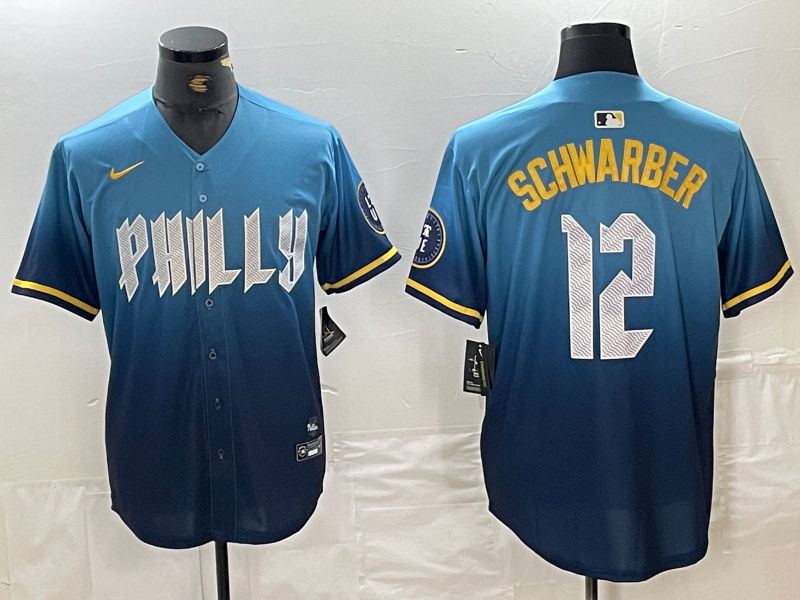 Men Philadelphia Phillies #12 Schwarber Blue City Edition Nike 2024 MLB Jersey style 1